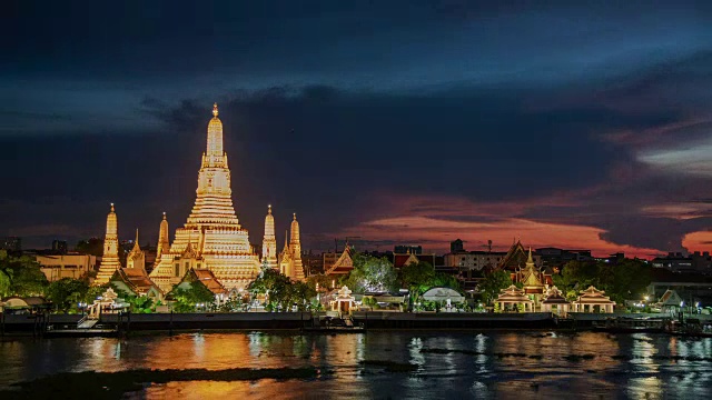 详情图-4,k。从白天到夜晚,在日落时分,Wat,Arun,temple的时间流逝。泰国曼谷的地标