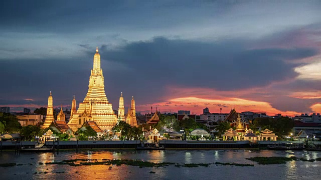 详情图-4,k。从白天到夜晚,在日落时分,Wat,Arun,temple的时间流逝。泰国曼谷的地标