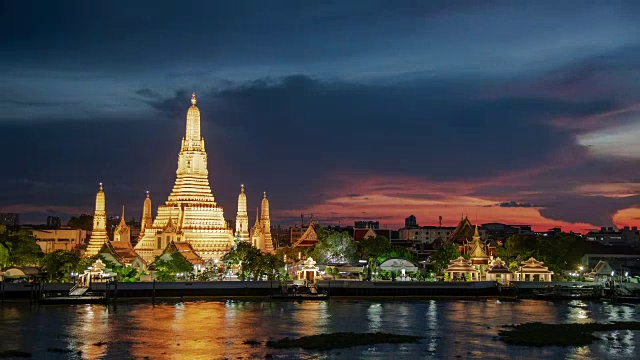 详情图-4,k。从白天到夜晚,在日落时分,Wat,Arun,temple的时间流逝。泰国曼谷的地标