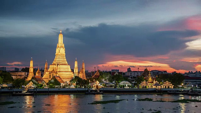 详情图-4,k。从白天到夜晚,在日落时分,Wat,Arun,temple的时间流逝。泰国曼谷的地标