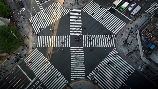 人群拥挤购物街鸟瞰图行人穿过涉谷人行横道汽车交通东京城市日本东京日本匿名人行道繁忙的亚洲著名旅游景点高峰时间