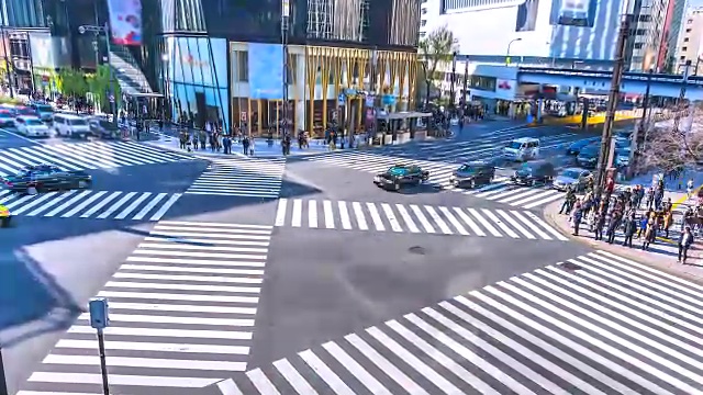 详情图-4K，日本东京银座十字路口的交通和人群