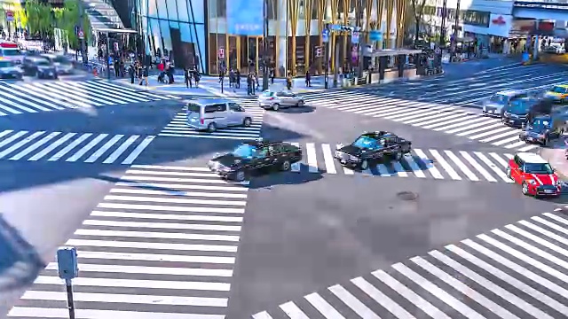 详情图-4K，日本东京银座十字路口的交通和人群