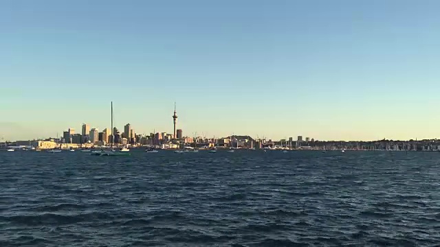 奥克兰城市天际线新西兰时间流逝日落