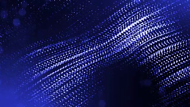 发光粒子的3d渲染循环动画形成摆动线作为摆动的花环作为节日背景或抽象背景的粒子与景深和散景像vj循环。蓝色17