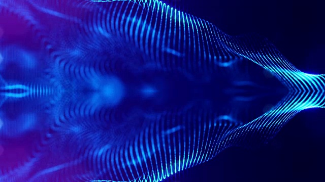 3d无缝动画作为数字科幻小说背景的发光粒子，就像在纳米世界具有景深，散景。粒子形成线，表面网格或神秘的虚拟空间。蓝色的13