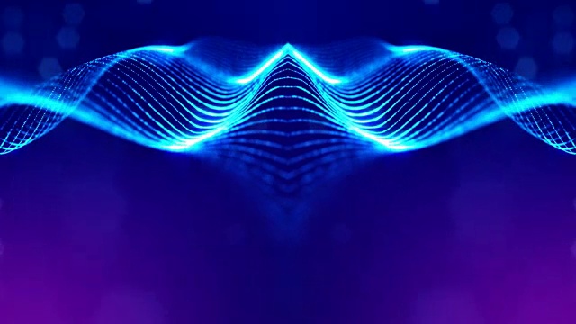 3d无缝动画作为数字科幻小说背景的发光粒子，就像在纳米世界具有景深，散景。粒子形成线，表面网格或神秘的虚拟空间。蓝色23