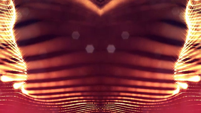 3d循环动画作为数字科幻小说的背景发光粒子像在纳米世界具有景深，散景。粒子形成线，表面网格或神秘的虚拟空间。红金5