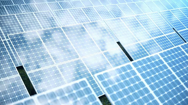 3D渲染太陽能發(fā)電技術。替代能源。太陽能電池板模塊與藍天