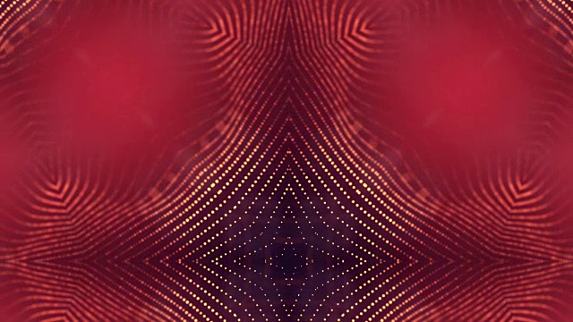 粒子形成线，表面网格或神秘的虚拟空间。3d无缝动画作为数字科幻小说背景发光粒子与景深，散景。红金弦8