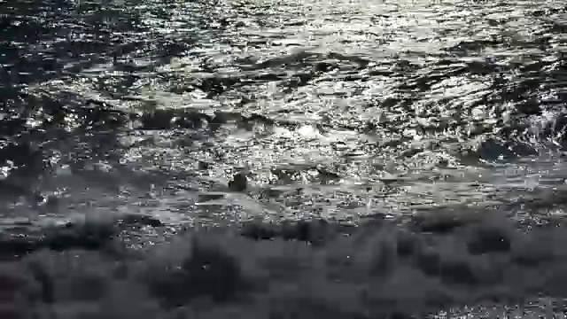 暴风雨中，在水中游泳的男子剪影