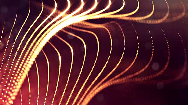4k发光粒子渲染抽象无缝动态背景与景深和散景。科幻小说或微观空间、数字空间或抽象空间。3 d动画循环。红金弦18