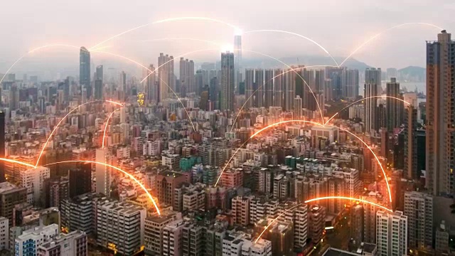 香港城市鸟瞰图的网络连接概念