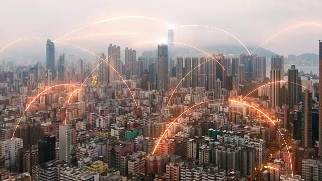 详情图-香港城市鸟瞰图的网络连接概念