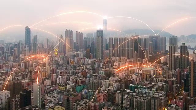 详情图-香港城市鸟瞰图的网络连接概念