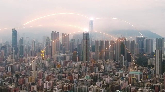 详情图-香港城市鸟瞰图的网络连接概念
