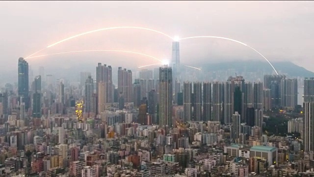 详情图-香港城市鸟瞰图的网络连接概念