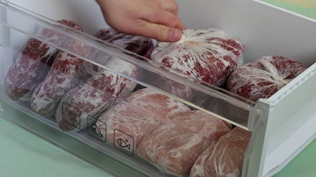 碎肉，牛肉和火鸡柳在冰箱里