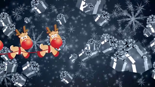 雪花圣诞老人驾着驯鹿雪橇