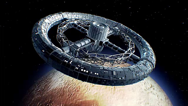 冥王星背景上的巨大科幻环面