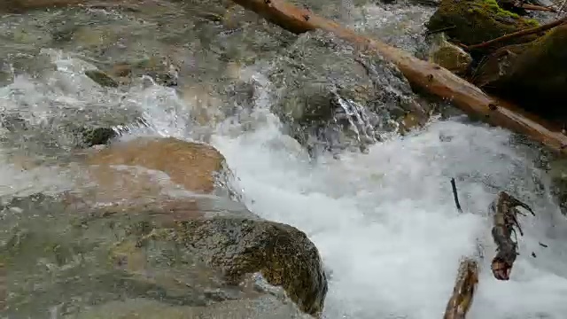 Fast mountain pure river flow特写。