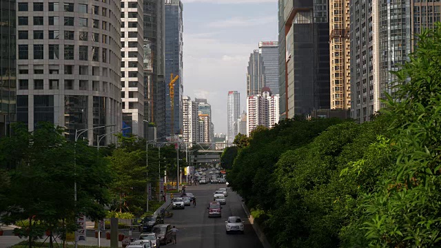 日落黄昏广州市市中心交通街道大桥全景4k中国