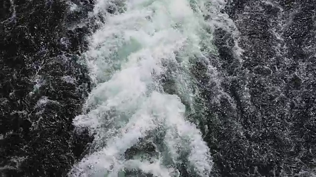 高速摩托艇后面是碧绿的泡沫状海浪。