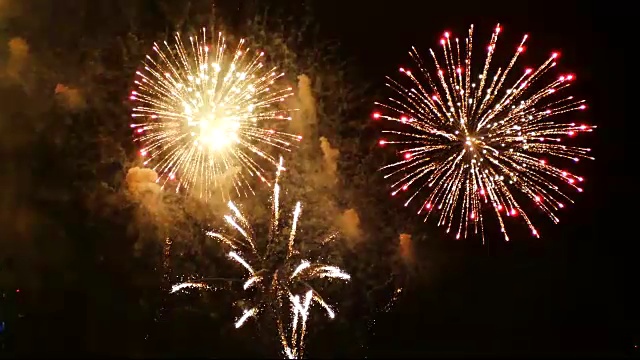 詳情圖-4K鏡頭的近距離真實多彩的煙花節(jié)日在夜空中點(diǎn)亮在黑暗的夜晚場景假日節(jié)日和慶祝背景