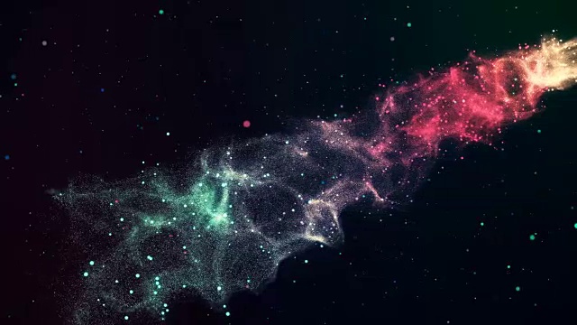 彩色红色星云与恒星、云和气体的三维动画
