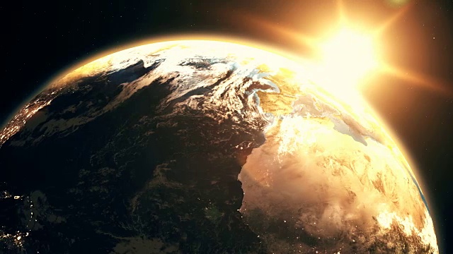 詳情圖-高度詳細的現實史詩日出行星地球3D動畫