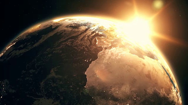 詳情圖-高度詳細的現實史詩日出行星地球3D動畫