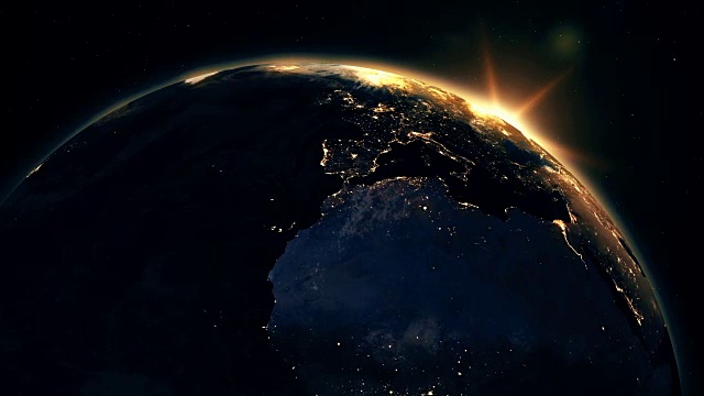 詳情圖-高度詳細的現實史詩日出行星地球3D動畫