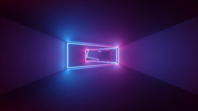 詳情圖-3d渲染，抽象的幾何背景，熒光紫外線，發(fā)光的霓虹線在隧道內(nèi)旋轉(zhuǎn)，藍(lán)色，紅色，粉紅色，紫色光譜，形狀旋轉(zhuǎn)，循環(huán)動畫