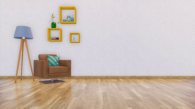 扶手椅在极简主义客厅室内3D动画